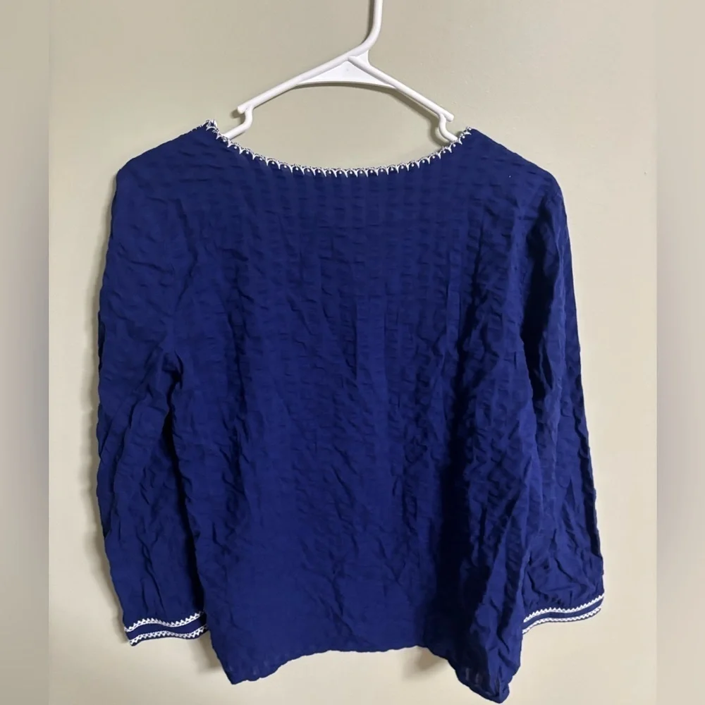 J. Crew Top Size XS Cottage Boho Square Neck Embroidered Blue Floral Peasant